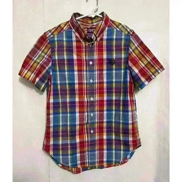 Chaps Boy’s Multi Color Short Sleeve Collared/Button Down Shirt Med (10-12)A0002 - Picture 1 of 5